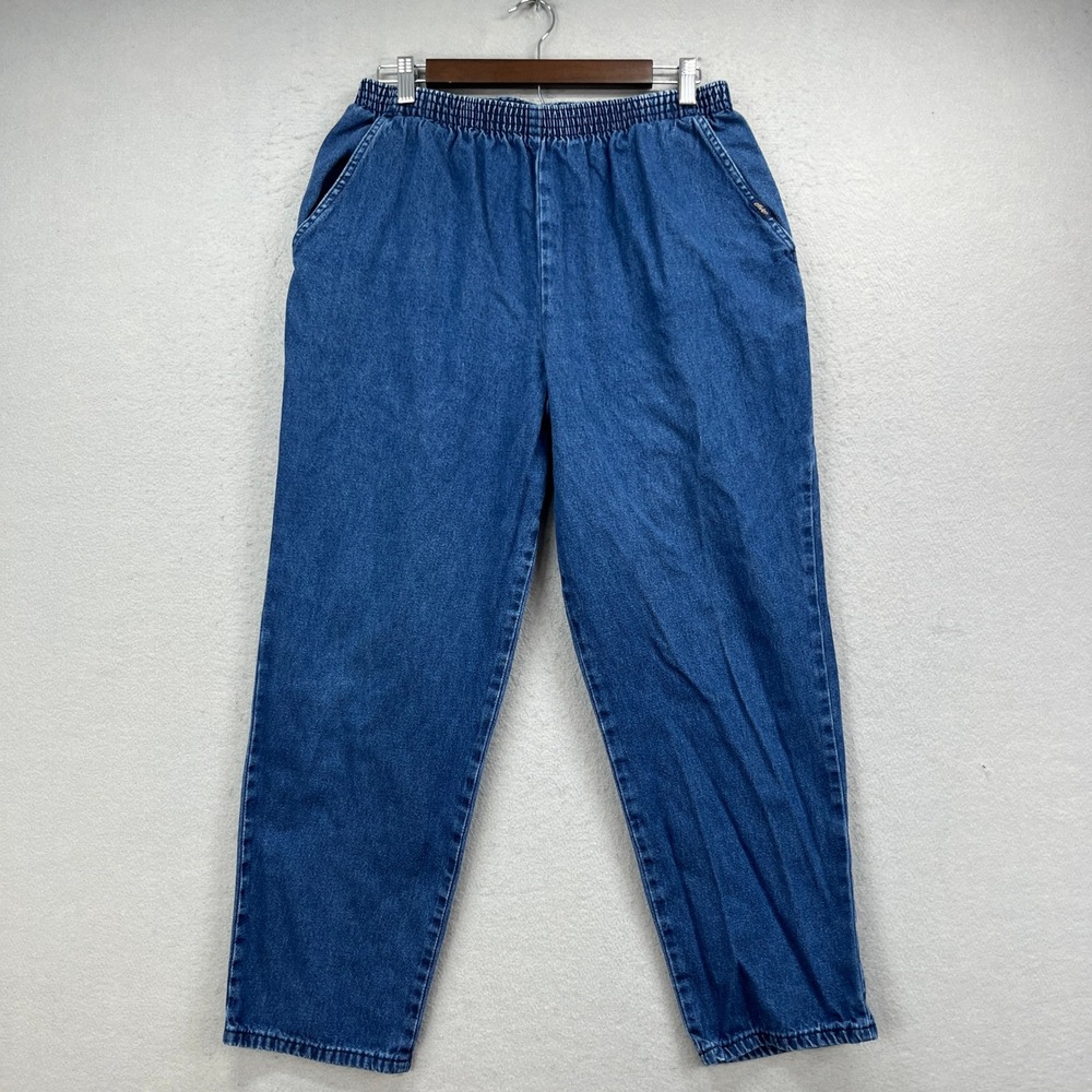 Chic Jeans Womens 16 Petite Blue Denim Pants Elastic Waist Tapered Leg Mom Retro